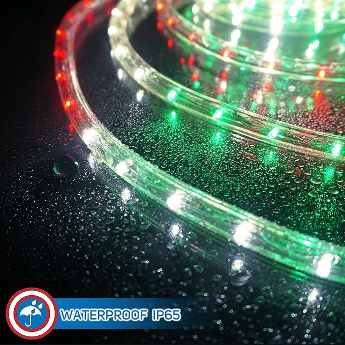Russell Decor 20ft LED Rope Lights Indoor Outdoor Decorative Lighting for Party Trees Patio Deck Flexible String Lights(Red White Green)