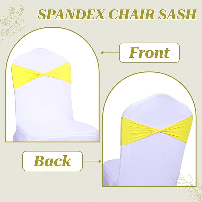 VDS Pack of 50 PCS | Yellow | Spandex Chair Sashes Bows Without Buckle | Stretch Elastic Banquet Universal Folding Chair Band Tie with for Wedding Party Conference Celebration Event Decoration
