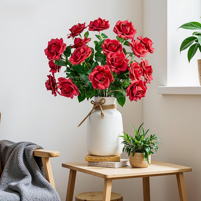 Artificial Flowers Artificial Roses Fake Roses 20PCS Long Stem Artificial Flowers for Tall Vase Silk Rose Suitable for Indoor Wedding Party Decor Valentine's Day DIY Bouquet Spring,Red, 23.2In