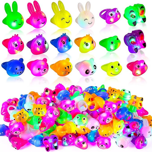 Leyndo 150 Pcs LED Light up Rings Party Favors Glow in the Dark, Animal Glow Rubber Rings Jelly LED Finger Lights for Kids Birthday Valentine's Day Goodie Bags Concert Shows Party Supplies(Animal)