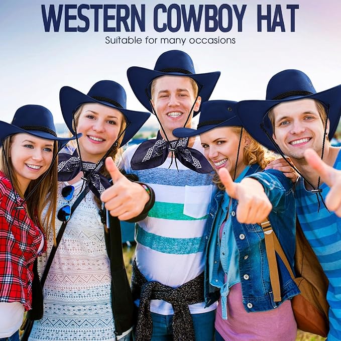 Zhanmai 12 Pcs Cowboy Hat and Bandana Cowboy Cowgirl Hats Bulk Western Party Costume Halloween Accessory