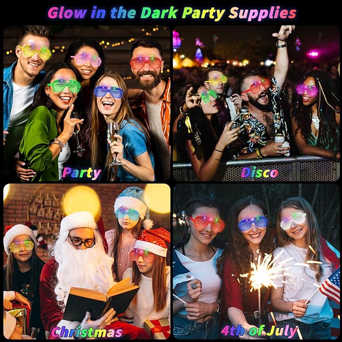 80 Pack Light Up Glasses, LED Glasses 10 Neon Color Led Glasses, Shutter Shades Glow Stick Sunglasses, Neon Party Supplies for Kids Adults Birthday Wedding New Year Glow Toys Cosplay Christmas