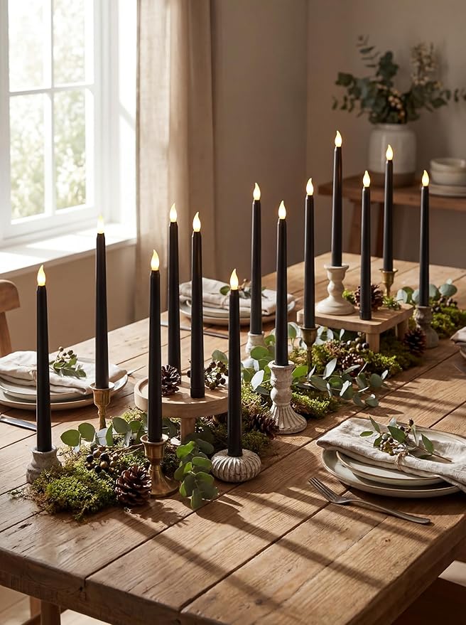 Retisee 30 Pcs 11 Inch Flameless Taper Candles LED Candles Bulk Battery Operated Taper Candle Flickering LED Candlesticks for Valentines Birthday Wedding Party Decor (Classic Style,Black)