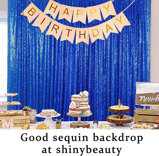 ShinyBeauty Royal Blue Sequin Backdrop Curtain 2 Panels 4FTx10FT Glitter Backdrop Set Sequin Backdrop for Baby Shower N0312