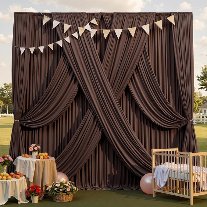gogoparti 10x12ft Brown Backdrop Curtain for Wedding Parties, 2 Panels (5x12 ft Each) Wrinkle-Free Dackdrop Curtains, Silky Draping Fabric for Birthday Party, Baby Shower, Photo Background