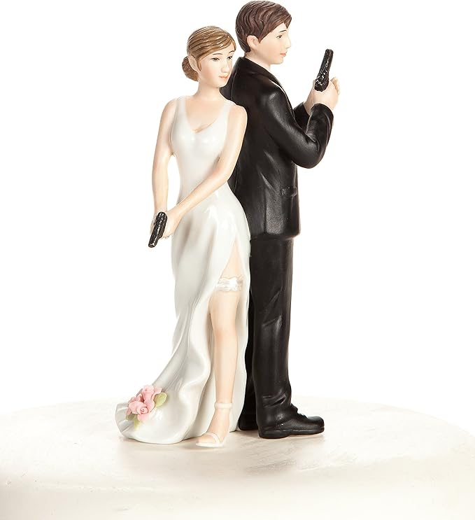 Wedding Collectibles Super Sexy Spy Guns Wedding Cake Topper with Bride and Groom | Fun, Sexy, Humorous Figurine | Fine Porcelain | 5.5 Inches