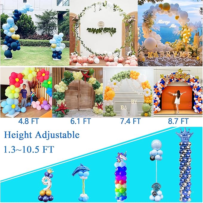 Balloon Arch Stand, 7.5ft Large Round Backdrop Frame, Adjustable Half Circle Arch, 2 set Reusable Metal Ballon Column Kit with Base 3IN1 for Birthday, Wedding, Graduation, Shower Party