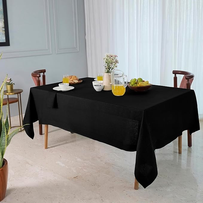 D'Moksha Homes Linen Black Tablecloth 60 x 102 Inch - 100% Pure Linen Rectangular Table Cloth - Machine Washable Tablecloth for Spring, Easter
