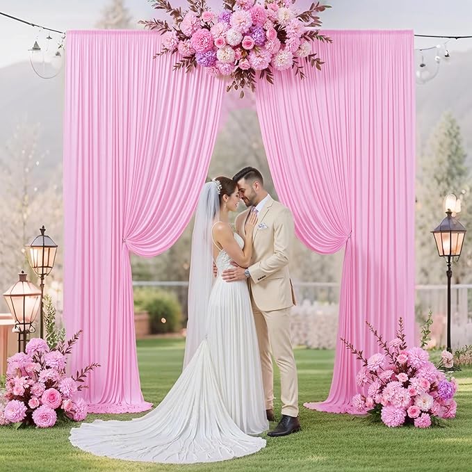 30 ft x 10 ft Wrinkle Free Baby Pink Backdrop Curtain for Parties, 6 Panels 5ftx10ft Thick Polyester Photo Backdrop Drapes for Baby Shower Birthday Party Photography Wedding Backdrop Stand