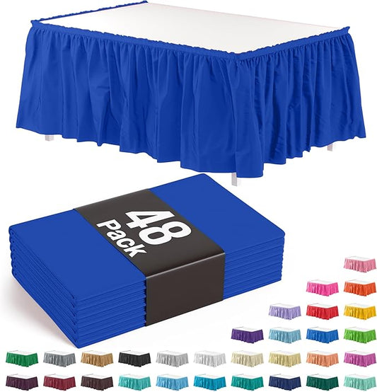 Exquisite Ruffle Table Skirt Dark Blue 48 Pack 14 Ft Long Table Skirts for Rectangle Tables 6ft Plus or Round Tables Skirts with Adhesive Strip for Gender Reveal Decor & Happy Birthday Parties