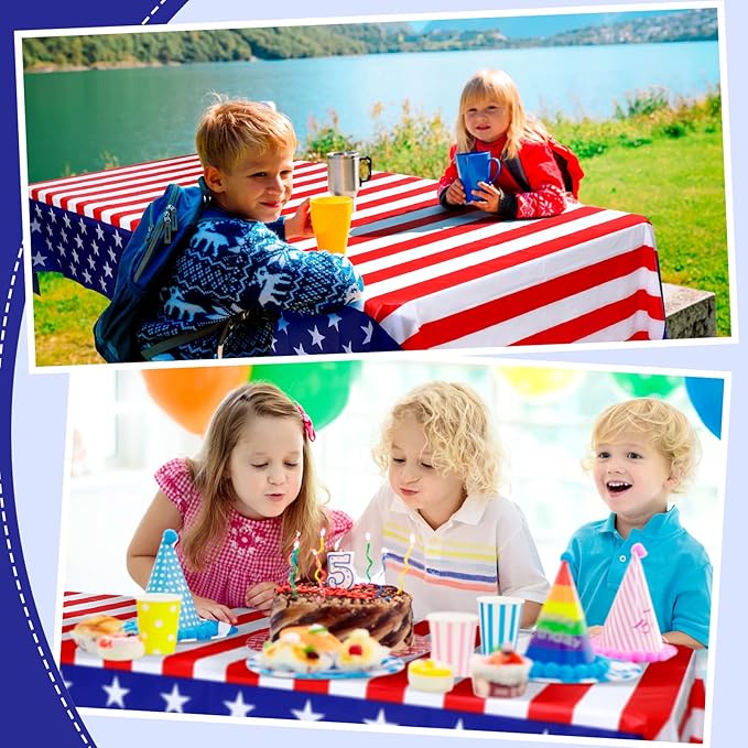 30 Pieces 4th of July Tablecloths 54 x 108 Inch Red White and Blue American Flag Disposable Plastic Table Covers Patriotic Party Supplies Decor for Memorial, Independence, Veterans Day