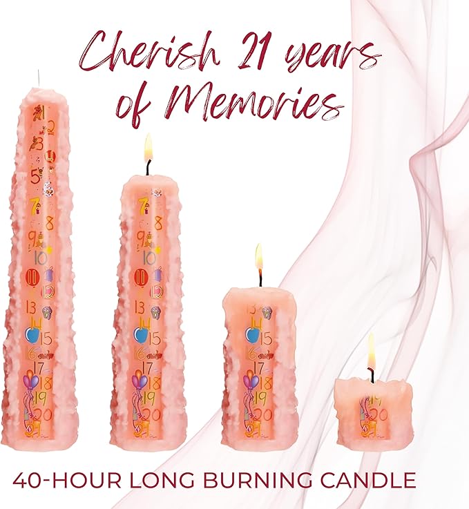 Biedermann & Sons Baby Shower Countdown Candle for Girls, Baby Pink 15 Inch Unscented Pillar, 42 Hour Burn Time, Marks 1 to 21 Year Celebrations, Keepsake Gift or Favor for Guests
