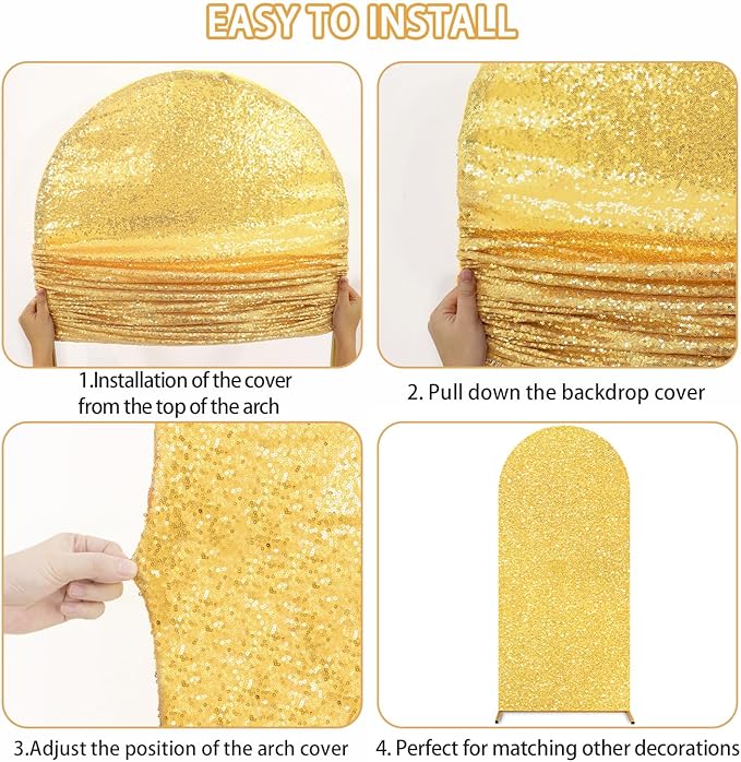 FUHSY Gold Arch Cover 7.2FT Seuqin Arch Backdrop Stand Cover Chiara Arches Covers Fabric Party Arched Stand Covers 2-Sided Metallic Backdrop Panels for Happy Birthday Balloon Decor
