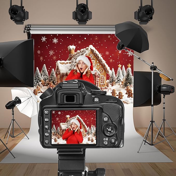 Baocicco 10x7ft Christmas Gingerbread House Backdrops for Photography Snowflake Winter Merry Xmas Display Background for Baby Shower Birthday Party Banner Kids Boys Girls Portrait Photo Studio