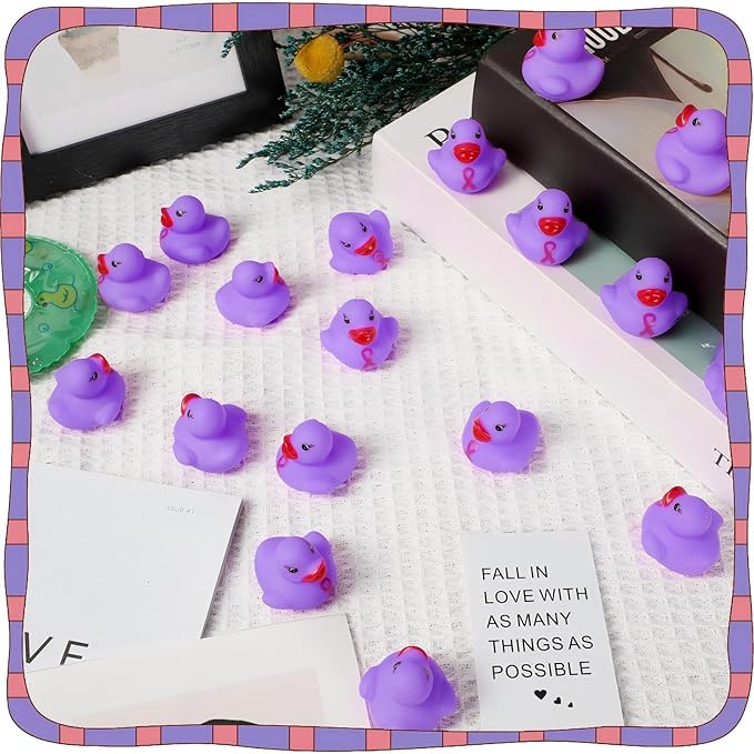 200 Pcs Purple Rubber Ducks Domestic Violence Awareness Ribbon Bath Duck Float Mini Bath Toys Bulk Pancreatic Cancer Alzheimers Awareness Products for Charity Event Supplies