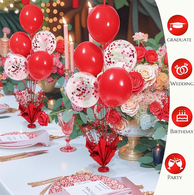 4 Set Red Balloon Centerpieces for Tables Red Balloons Stand Kit for Birthday Party Baby Shower Valentine's Day Wedding Prom Cake Graduation Retirement Table Top Decorations