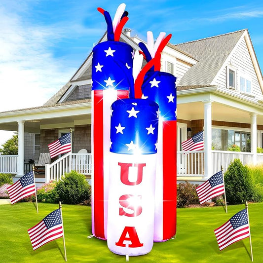 VIHOSE 4 ft 4th of July Inflatables Decoration 250th Birthday Patriotic Blow up Firecracker Independence Inflatable with Build-in LED for Party Indoor Outdoor Lawn Garden Decor