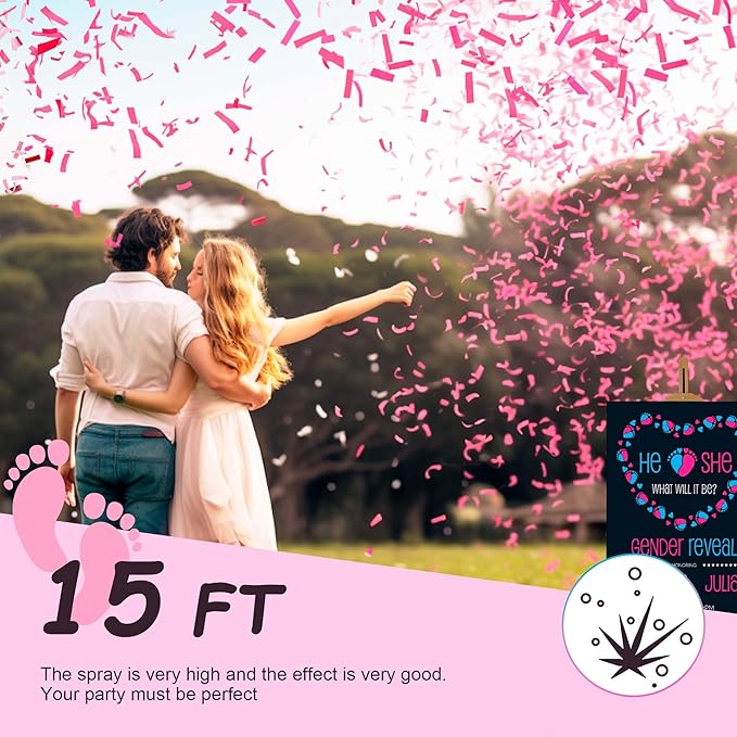 2 Pack Pink Gender Reveal Fire Extinguishers with 4 Pack Pink Confetti Cannons for Baby Girl Gender Reveal Party