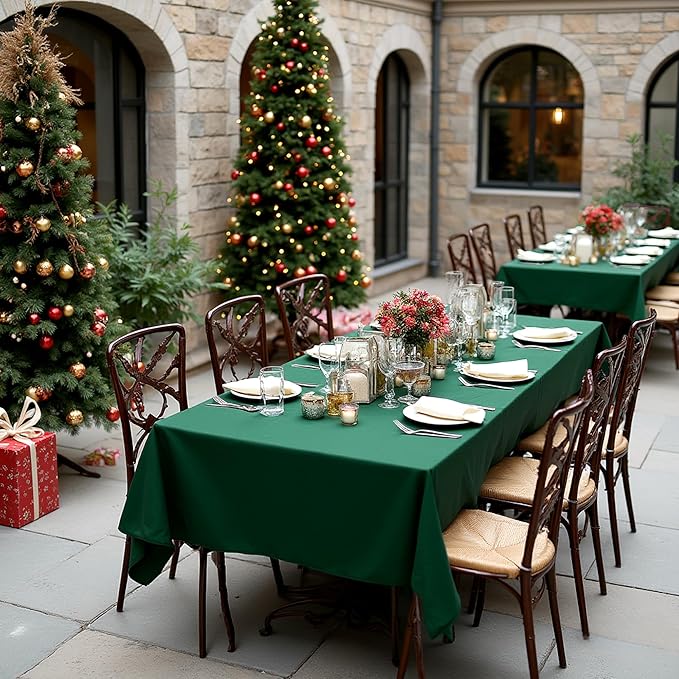 sancua Tablecloths for 8 Foot Rectangle Tables, 6 Pack - Washable Polyester Fabric Table Cloth for Chirstmas Party, Birthday, Banquet Reception, 60x120 Inch Hunter Green