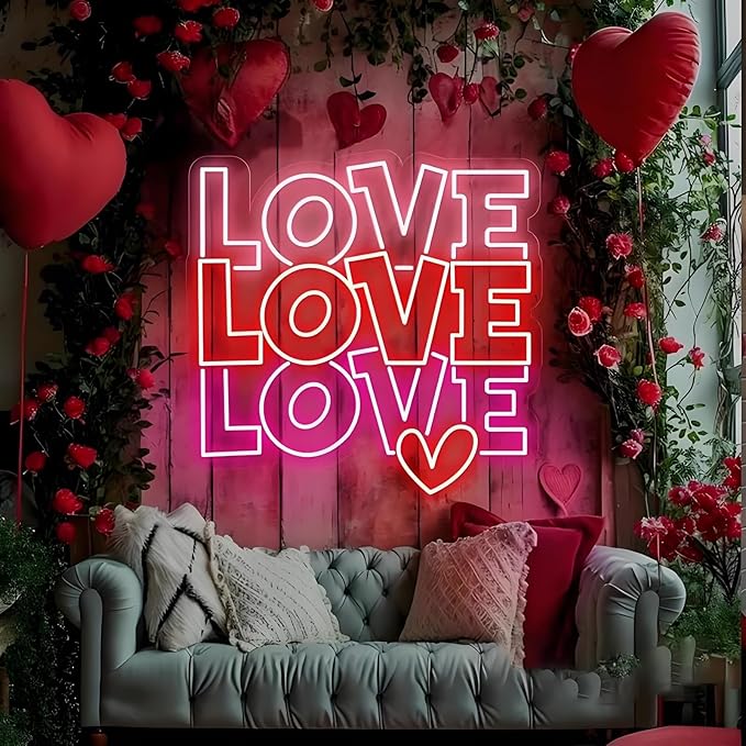 Love Neon Sign - 5-Level Dimmable USB Valentine's Day Decor & Pink Neon Signs, Ideal for Weddings, Parties, Shop Walls, Teen Girl Bedroom Wall Art