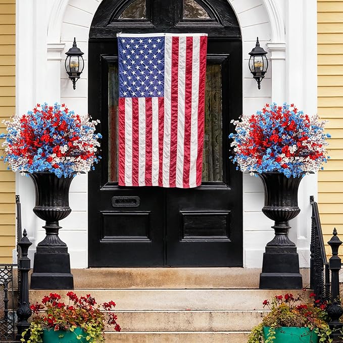 Lyrow 24 Pcs Red Blue White Artificial Flowers Patriotic Table Centerpieces Decoration Fake Babys Breath Picks Stems Floral Arrangement for 4th of July Veterans Independence Memorial Day Home Outdoor