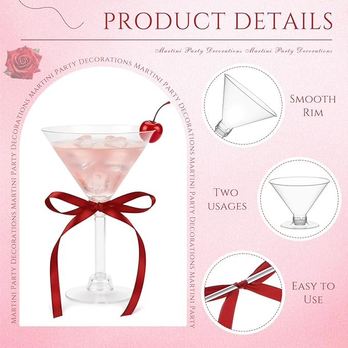 Maxdot 30 Set A Tini Bit Older Birthday Party Supplies 5 oz Espresso Martini Glasses Plastic Mini Champagne Tower with Bows for Espresso Martini Bachelorette Decoration Tiny Bar (Red)