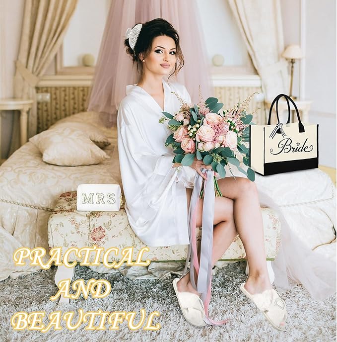 Bride to Be Gifts, Bridal Shower Gifts, Wedding Gift, Bride Tote Bag Makeup Bag Robe Slippers Hair Clip I Do Slippers Wedding Robe Cosmetic Bag