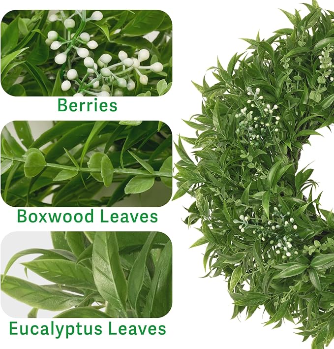 26 Inch Large Eucalyptus Wreaths for Front Door Artificial Green Olive Leaves Greenery Indoor Outdoor Wreath Home Decor Porch Window Wall Farmhouse Door Decorations Spring Summer Fall All Season