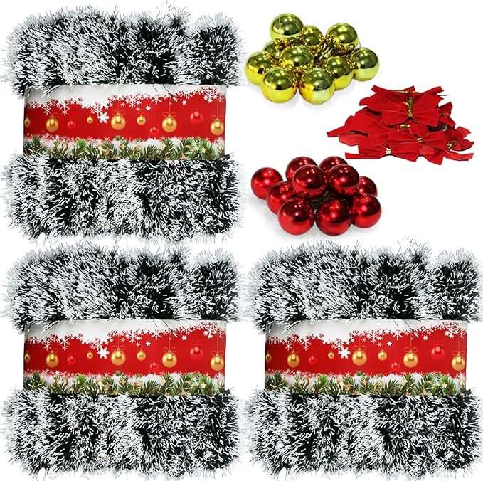 3 Pack 150Ft Greenery Garland with Snow, for DIY Christmas Tree Crafting-Green Snowy Pine Streamers for Outdoor & Indoor Christmas Decorations Artificial Twist Garland for Indoor/Outdoor
