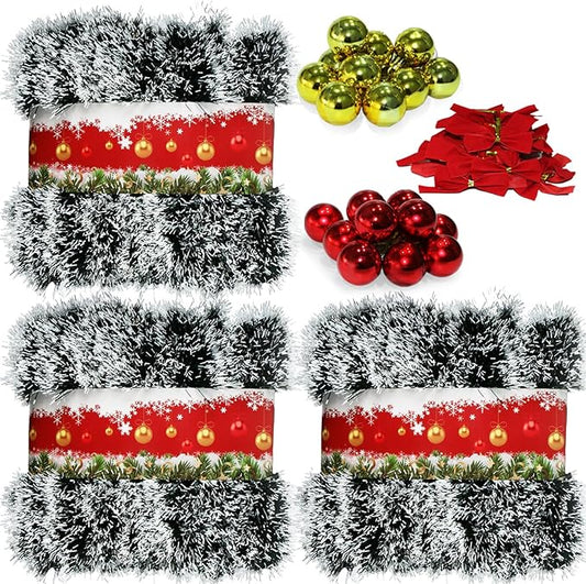 3 Pack 150Ft Greenery Garland with Snow, for DIY Christmas Tree Crafting-Green Snowy Pine Streamers for Outdoor & Indoor Christmas Decorations Artificial Twist Garland for Indoor/Outdoor