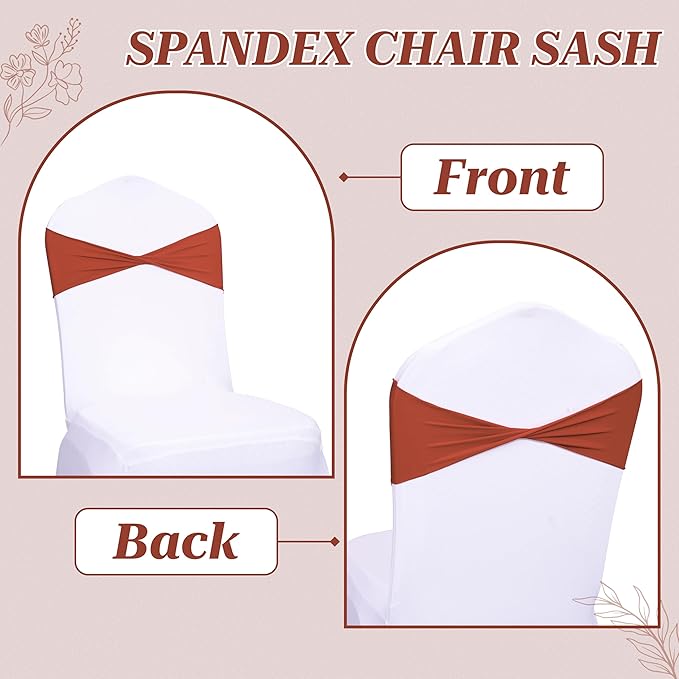 VDS Pack of 100 PCS | Terracotta | Spandex Chair Sashes Bows Without Buckle | Stretch Elastic Banquet Universal Folding Chair Band Tie with for Wedding Party Conference Celebration Event Decoration