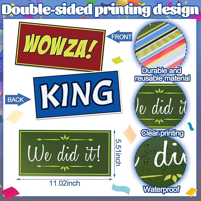 64 Designs Photo Booth Props Double Sided 11x5.5 Inch Holiday Photo Booth Props for Office Friend Christmas All Scene Birthday Party Supplies DIY Waterproof PVC Selfie Signs for Gathering