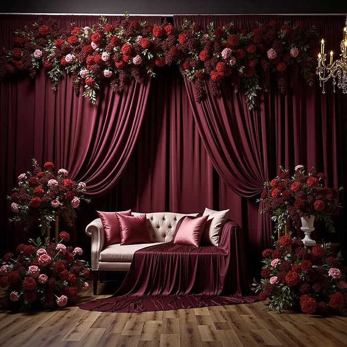 20 ft x 10 ft Wrinkle Free Maroon Backdrop Curtain for Parties, Polyester Burgundy Photo Backdrop Drapes 4 Panels 5x10ft for Baby Shower Wedding Birthday Party Engagement Ceremony Decoration