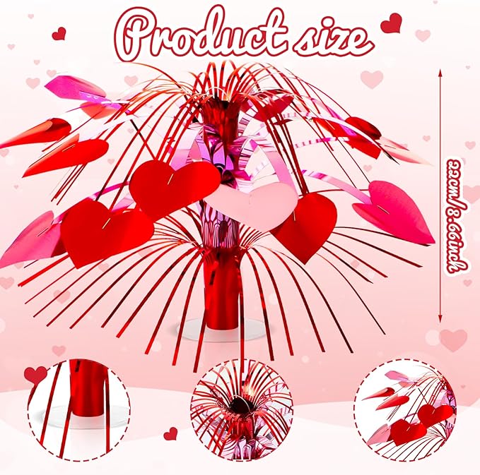 16 Pcs Valentine's Day Metallic Foil Spray Centerpieces for Tables Heart Gleam N'burst Party Spray for Valentine's Day Table Decoration
