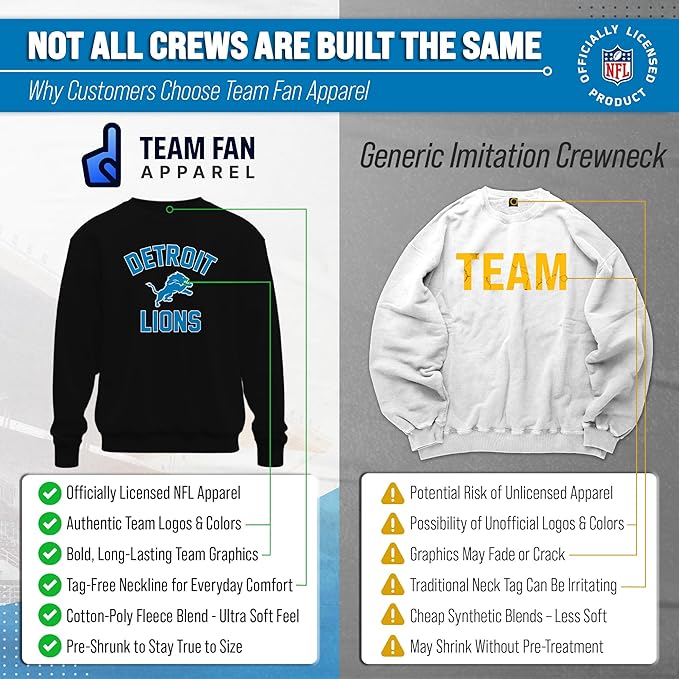 Team Fan Apparel NFL Adult Gameday Football Crewneck Sweatshirt - Cotton Blend - Stay warm, comfortable & stylish on game day