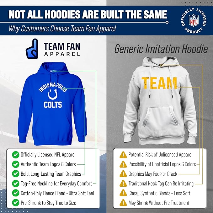 Team Fan Apparel NFL Adult Gameday Hooded Sweatshirt - Poly Fleece Cotton Blend - Stay Warm and Represent Your Team in Style