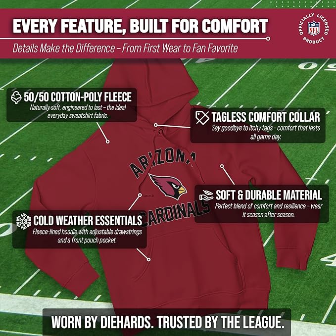 Team Fan Apparel NFL Adult Gameday Hooded Sweatshirt - Poly Fleece Cotton Blend - Stay Warm and Represent Your Team in Style