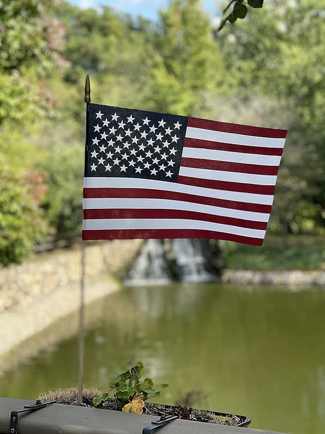 Handheld Spearhead American Flags - 12 x 18 inch. Handheld Stick Flags with SpearTop Great for Patriotic Decorations or Celebrations. Made in the USA (Qty-12)