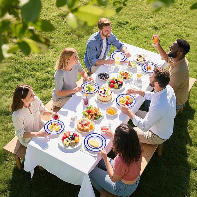 I00000 210 Pcs Dark Blue Plastic Plates, Clear Disposable Plates for 30 Guests, Blue Dinnerware Include 30 Dinner Plates 30 Dessert Plates, 30 Cups, 30 Pre Rolled Napkins with Cutlery Set for Party