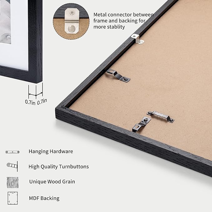 Axeman 24x36 Picture Frame with Mat for 20x30, Solid Oak Wood Poster Frame with Tempered Glass, Wood 24''x36'' Minimalist Photo Frame Movie Poster Frame with Wall Hooks for Art Photo Prints, Black