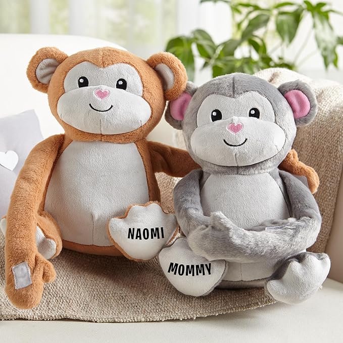 Let's Make Memories Personalized Hugging Plush Monkeys - Valentines Day - for Couples - Him - Her - Monkey Stuffed Animal for Kids - for Birthday - for Boy - for Girl - Monkey Stuffed Animal