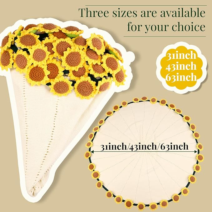 cagulax Birthday Gifts for Women Sunflower, Self Care Birthday Gifts for Best Friend, Mom, Sister, Wife, Grandma, Teacher, Cozy Throw & Decor Sunflower Crochet Flowers Bouquet Blanket 63 Inches