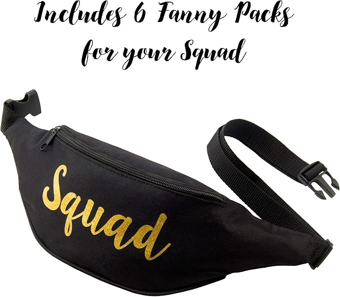 Bachelorette Party Fanny Packs – 7 Pack Bride & Squad Fanny Packs with Cursive Design