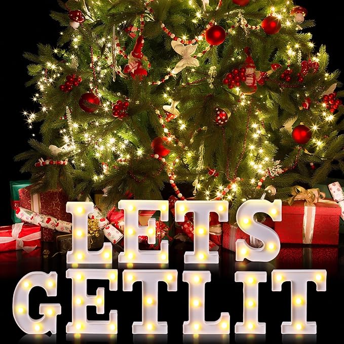 Honoson 10 Pcs Christmas Decorations Indoor Lets Get Lit Lights up Sign Christmas Party Table Decorations for Holiday Party Home Room Neon Wall Light Decor Xmas Gift