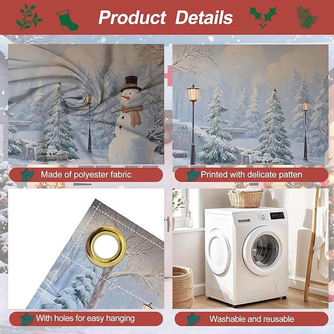 Garage Door Banner 7x16FT, Winter Snow Park & Snowman Garage Door Cover, Large Outdoor Xmas Decoration for Double Garage, Yard, Fence & Holiday Parties