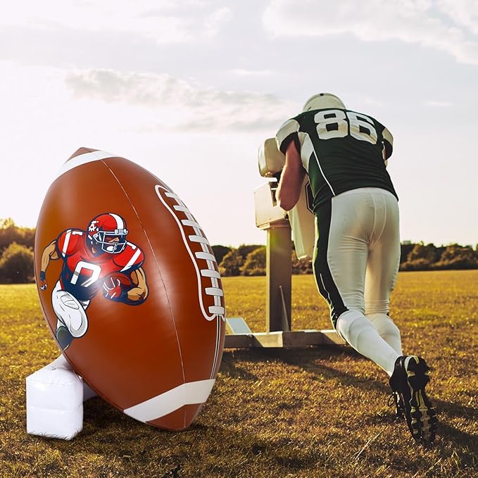 Bencailor 2 Pcs Giant Football Party Decoration Jumbo Inflatable Football with Tee Set for Game Large Blow up Footballs for Sport Birthday Party Indoor Outdoor Lawn Yard Decor(47 Inch)