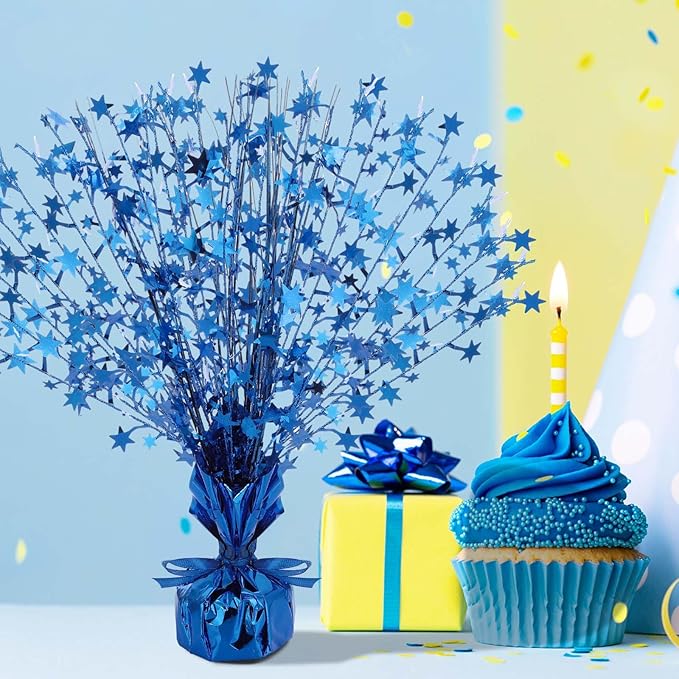 Crowye 18 Pcs Foil Spray Centerpiece Valentine's Day Table Decoration Winter Party Star Burst Metallic Table Centerpieces for Party Birthday Season Holiday(Blue)