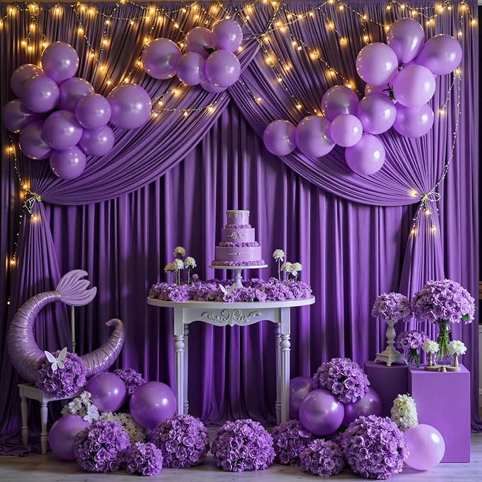20 ft x 10 ft Wrinkle Free Purple Backdrop Curtain for Parties, 5ft x 10ft 4 Panels Polyester Purple Photo Backdrop Drapes for Wedding Birthday Party Baby Shower