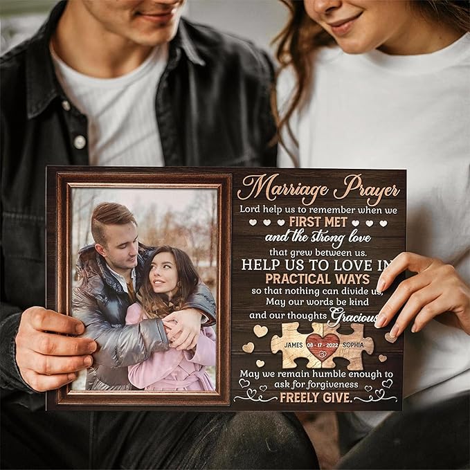 Dem Canvas Personalized Marriage Prayer Canvas Wall Art – Custom Wedding Photo Gift for Couples, Christian Home Decor with Names & Date – Anniversary, Engagement, or Bridal Shower Gift