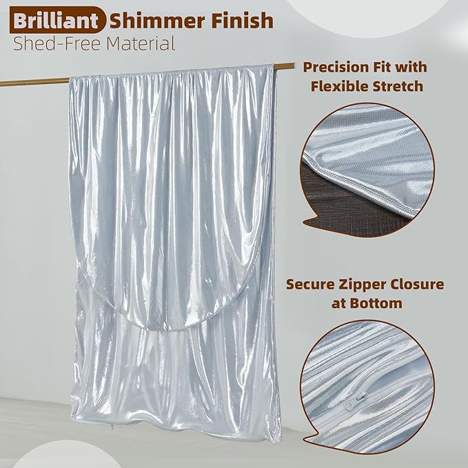 Sliver Shimmer Arch Backdrop Cover Set of 2 (7.2,6ft),Glitter Spandex Fitted Chiara Cover with Zipper,Thick Sequin Soft Stretchy for Wedding Birthday Baby Shower Graduation Party Photo Backdrop